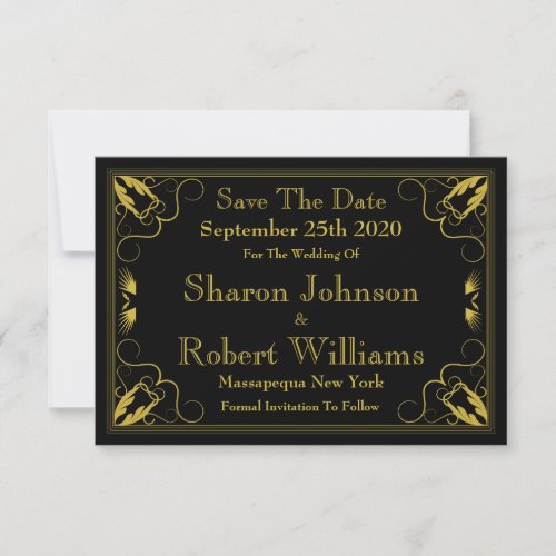 Vintage Black Gold Gilded Age Save The Date Card