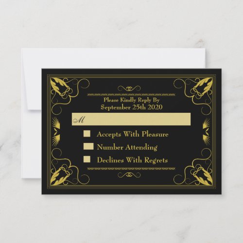 Vintage Black Gold Gilded Age Wedding RSVP