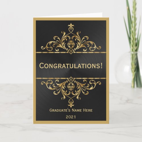 Vintage Black Gold Glam Congratulations Graduation Card