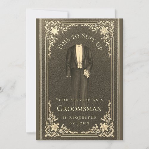Vintage Black Gold Groomsman Proposal Suit Up Time Invitation