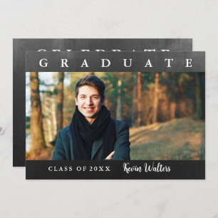 Vintage Black Gold Handwriting Photo Grad Party Invitation