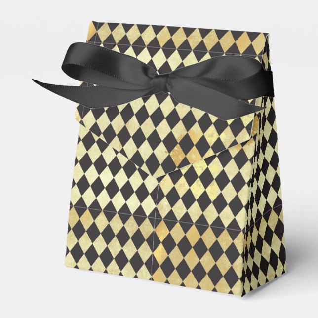 Vintage Black & Gold Harlequin Pattern  Favor Boxes (Front Side)