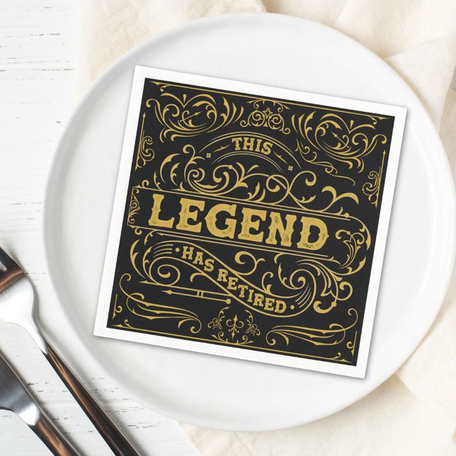 Vintage Black Gold Legend Retirement Napkins (In situ)