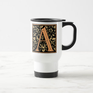 Vintage Black & Gold Letter 'A' Travel Mug