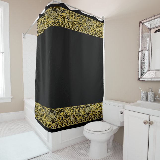 Vintage black gold matte custom personalized  shower curtain (In Situ)