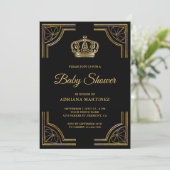 Vintage Black Gold Ornate Crown Baby Shower Invitation (Standing Front)