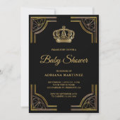 Vintage Black Gold Ornate Crown Baby Shower Invitation (Front)