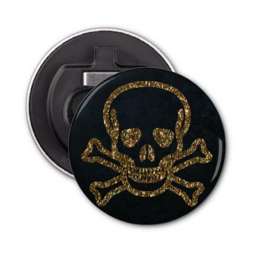 Vintage Black Gold Pirate Skull And Bones Bottle Opener