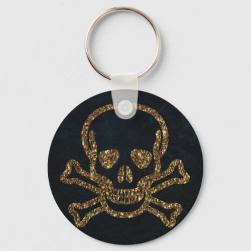 Vintage Black Gold Pirate Skull And Bones Keychain