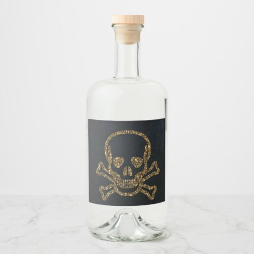 Vintage Black Gold Pirate Skull And Bones Liquor Bottle Label