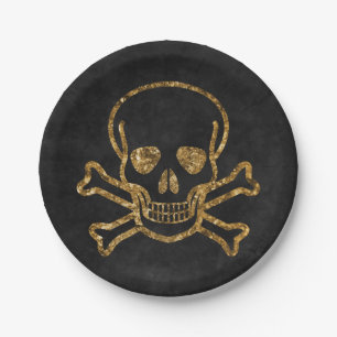 Vintage Black Gold Pirate Skull And Bones Paper Plates