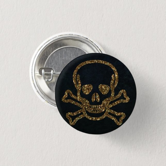 Vintage Black Gold Pirate Skull And Boness Button (Front & Back)