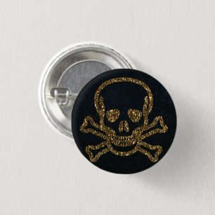 Vintage Black Gold Pirate Skull And Boness Button