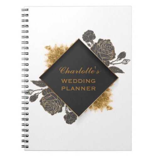 Vintage Black Gold Roses Wedding Planner Notebook