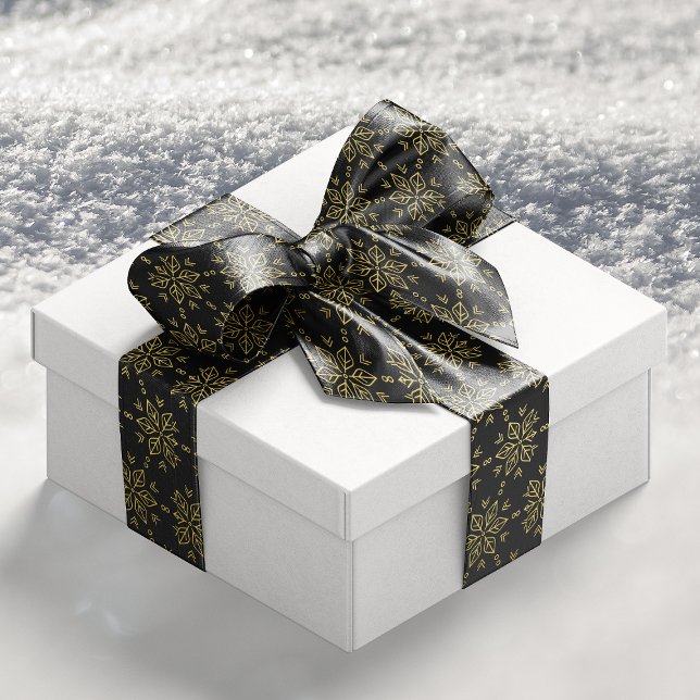 Vintage Black Gold Snowflake Pattern Satin Ribbon (Vintage Black Gold Snowflake Pattern Satin Ribbon)