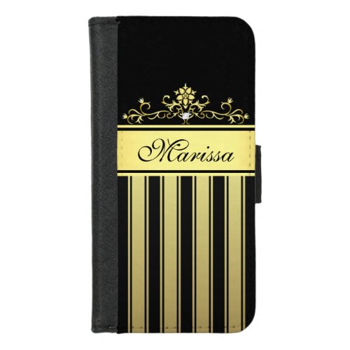 Vintage Black Gold Stripes iPhone 87 Wallet Case