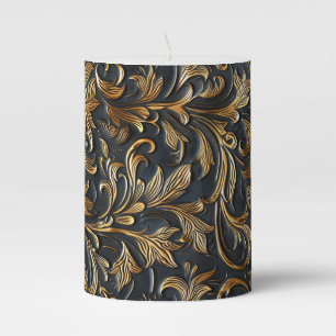 Vintage black gold tooled leather pillar candle