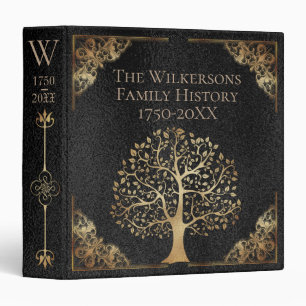 Vintage Black & Gold Tree of Life Family History 3 Ring Binder