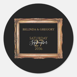 Vintage Black & Gold Wedding Classic Round Sticker