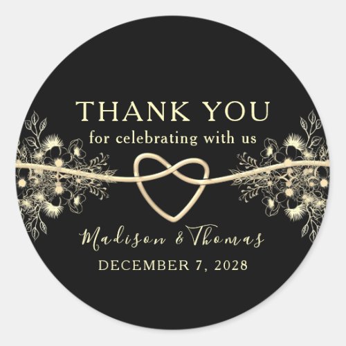 Vintage Black Gold Wedding Favor Classic Round Sticker