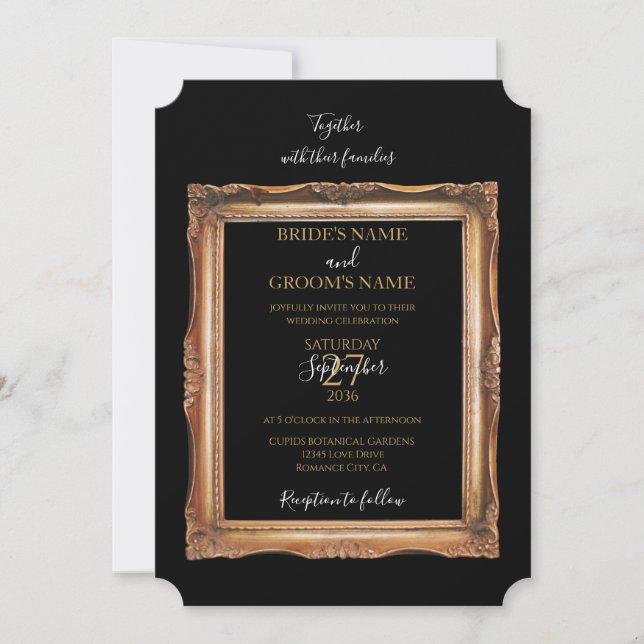 Vintage Black & Gold Wedding Invitation (Front)