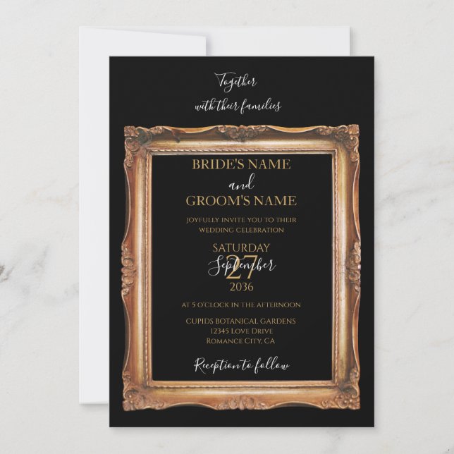 Vintage Black & Gold Wedding Invitation (Front)