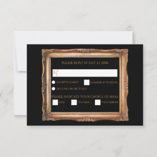 Vintage Black & Gold Wedding RSVP Card