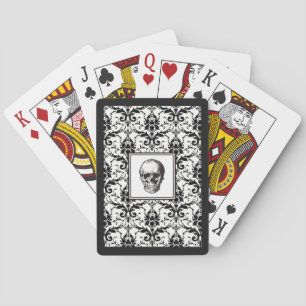 Vintage Black Gothic Damask Pattern Skull Poker Cards