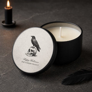 Vintage Black Gothic Raven Skull Halloween Mini Candle Favors