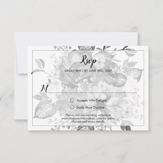 Vintage Black Gray and White RSVP (Front)