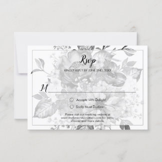 Vintage Black Gray and White RSVP Card