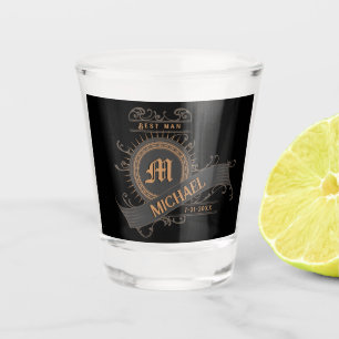 Vintage Black/Gray/Gold with Initial Best Man Shot Glass