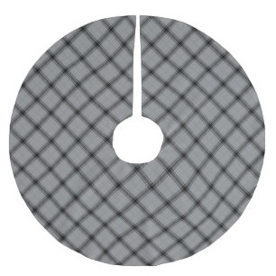 Vintage black gray white plaid diagonal pattern brushed polyester tree skirt