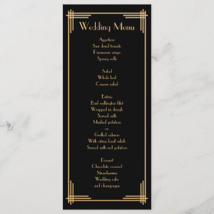 Vintage Black Great Gatsby Art Deco Wedding Menu