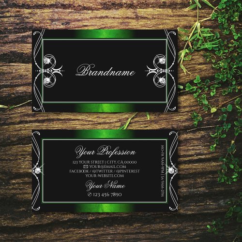 Vintage Black Green Sparkle Jewels Ornate Ornament Business Card