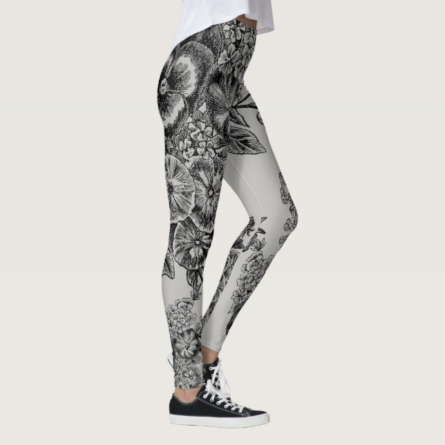 Vintage Black/Grey Flowers Wedding Leggings (Right)