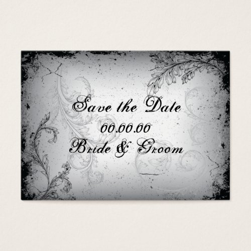 Vintage black grey scroll leaf Save the Date Business Cards