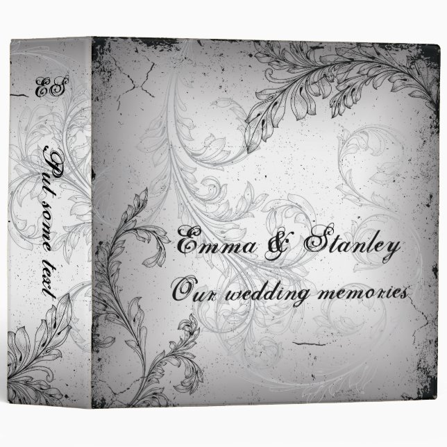 Vintage black grey scroll leaf wedding binder (Front/Spine)