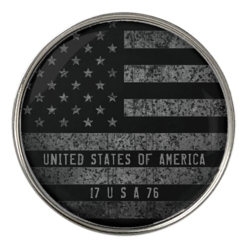 Vintage Black Grunge American Flag Distressed Text Golf Ball Marker