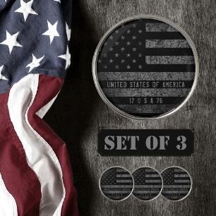 Vintage Black Grunge American Flag Distressed Text Golf Ball Marker