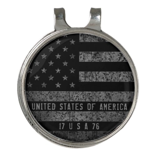 Vintage Black Grunge American Flag Distressed Text Golf Hat Clip