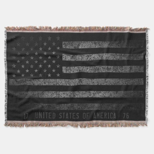 Vintage Black Grunge American Flag Distressed Text Throw Blanket