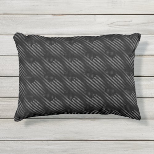 Vintage Black Grunge American Flag Dual Pattern Outdoor Pillow