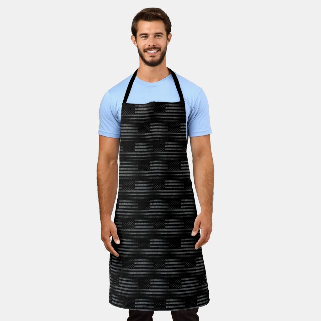 Vintage Black Grunge USA American Flag Pattern Apron (Worn)