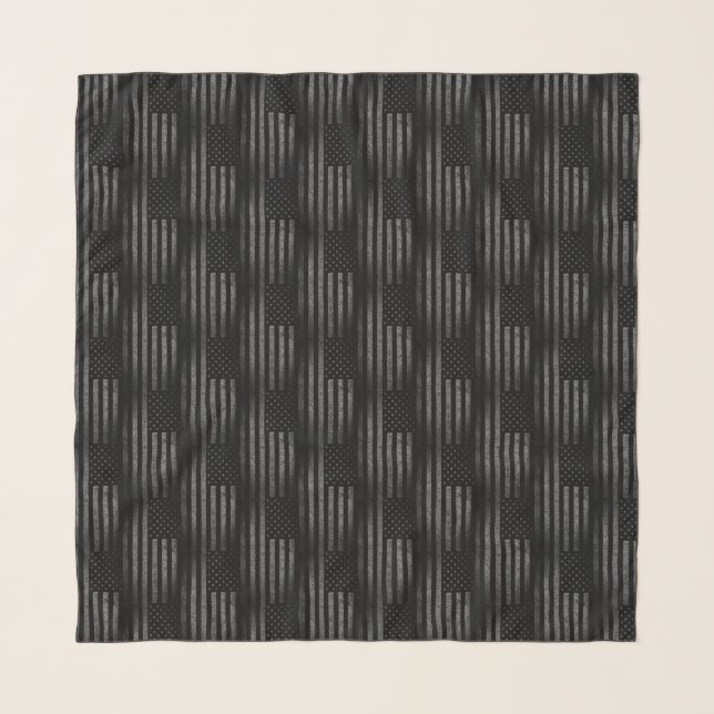 Vintage Black Grunge USA American Flag Pattern Scarf (Front)