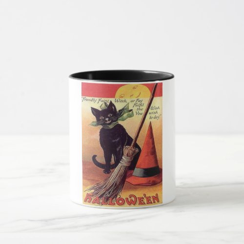 Vintage Black Halloween Cat Coffee Mug