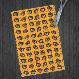 Vintage Black Halloween Cat Face Black Stars Tissue Paper