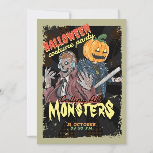 Vintage Black Halloween Costume Party Invitation