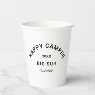 Vintage Black Happy Camper Crest Custom Camping Paper Cups