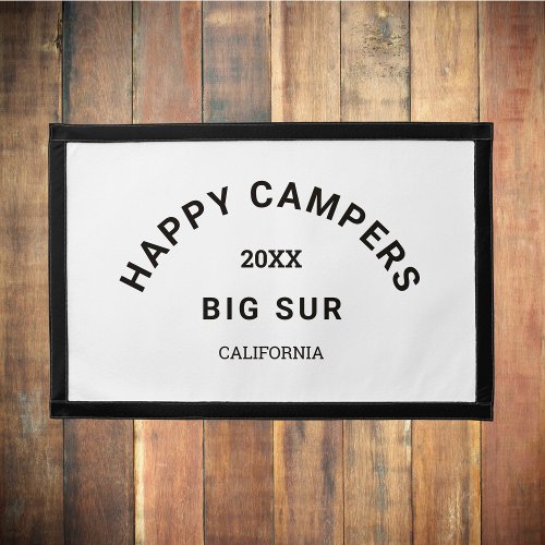 Vintage Black Happy Campers Crest Camp Weekend  Pennant